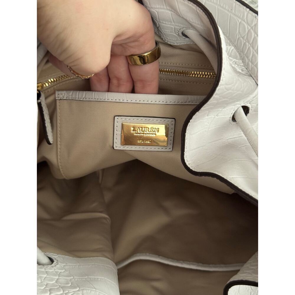 Lauren Ralph Lauren Andie Croc Embossed Drawstring Bucket Bag White Gray - Picture 11 of 12